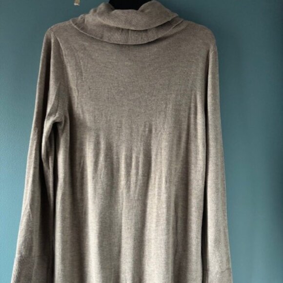 Loft L Beige Knit Sweater Long Sleeve Tunic Cowl Neck Soft Neutral Ribbed Layer - Picture 3 of 7